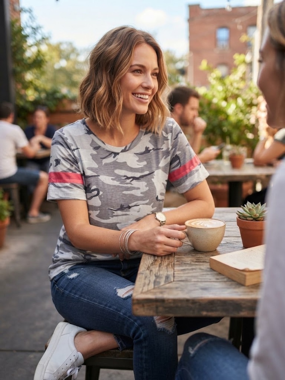 Grey Camo Pink Stripe Tee
